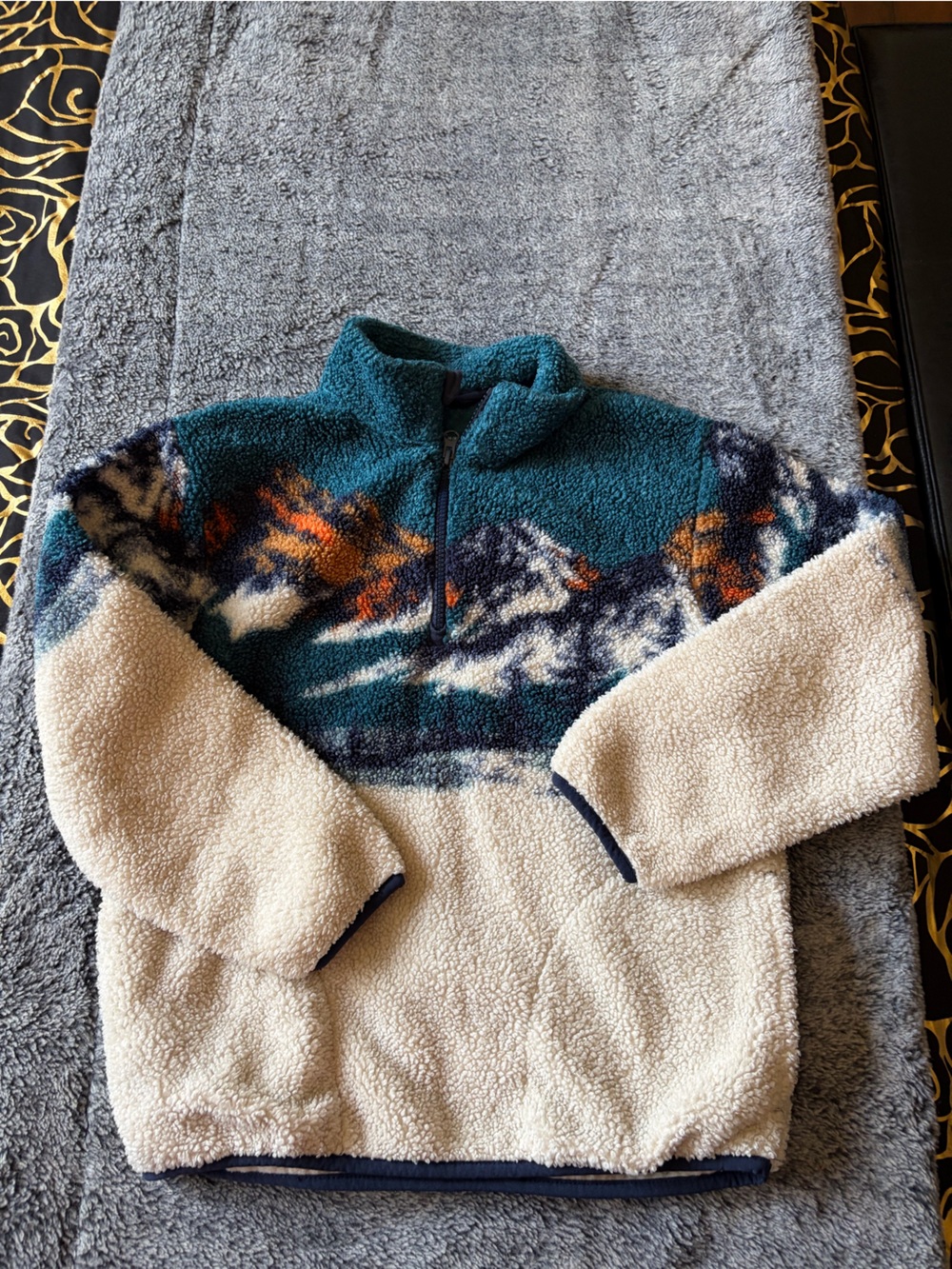 Cat & Jack Cream and Teal Sherpa Half-Zip Pullover